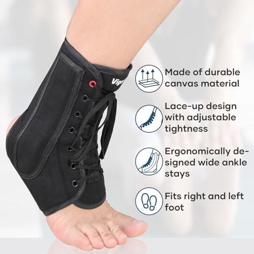 Ankle Brace for Sprained Ankle, Black Lace up Ankle Brace, Large Dark Black