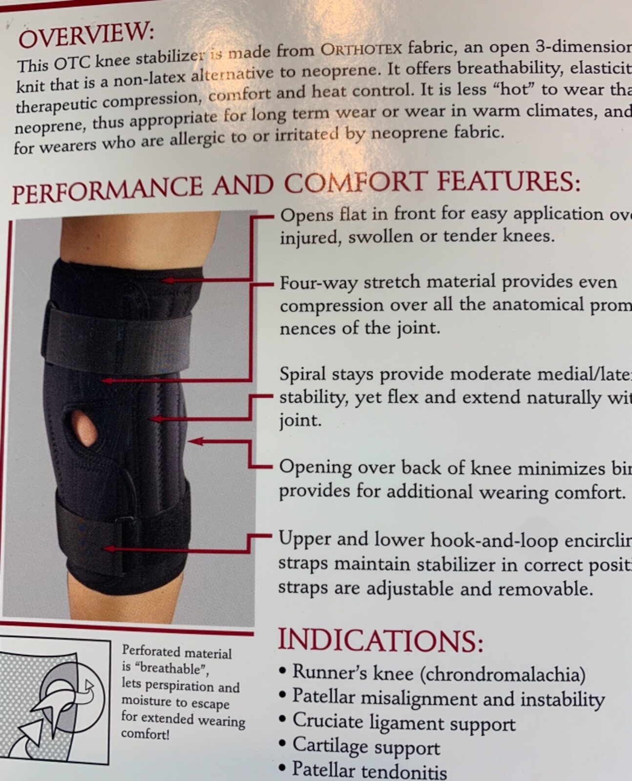 OTC orthopedic Orthotex Knee Stabilizer Wrap with Spiral Stays – Latex Free