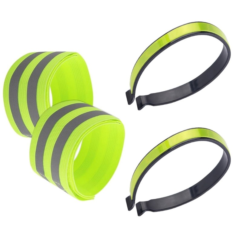 4pcs Reflective Bicycles Wide Pant Clip Sports Running Waist Ankle Belt