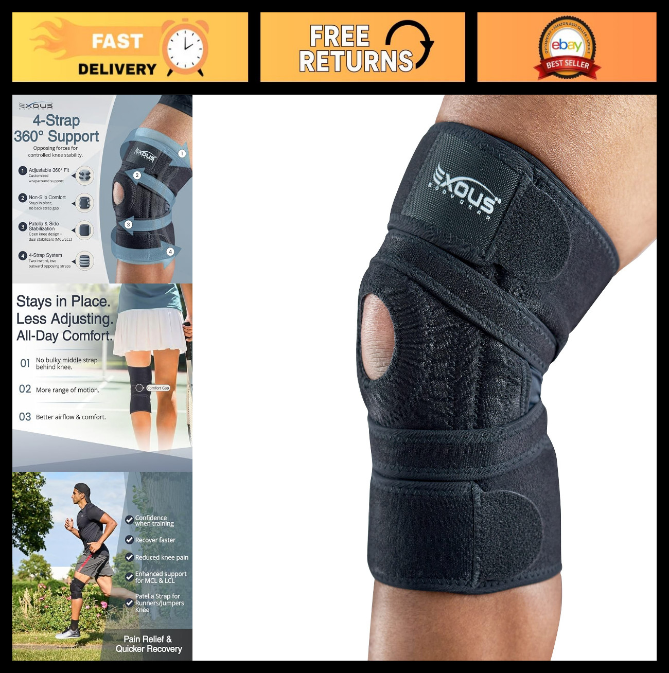 Meniscus Tear Knee Brace Support for Arthritis & ACL/MCL Pain – Adjustable Wrapa