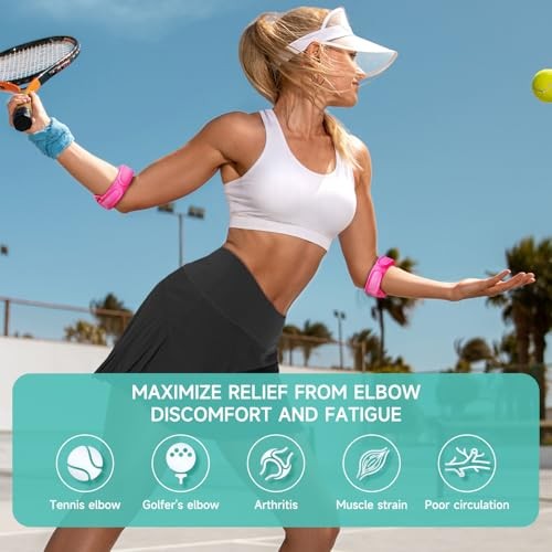 Tennis Elbow Brace for Women & Men, Adjustable Golfer Elbow 2 Pack Hot Pink