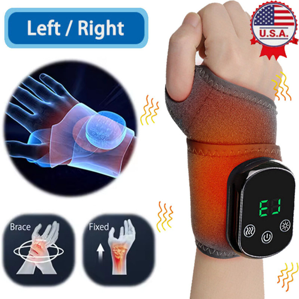 Heated Rechargeable Wrist Vibration Massage Wristband Relieve Pain Muscle Brace