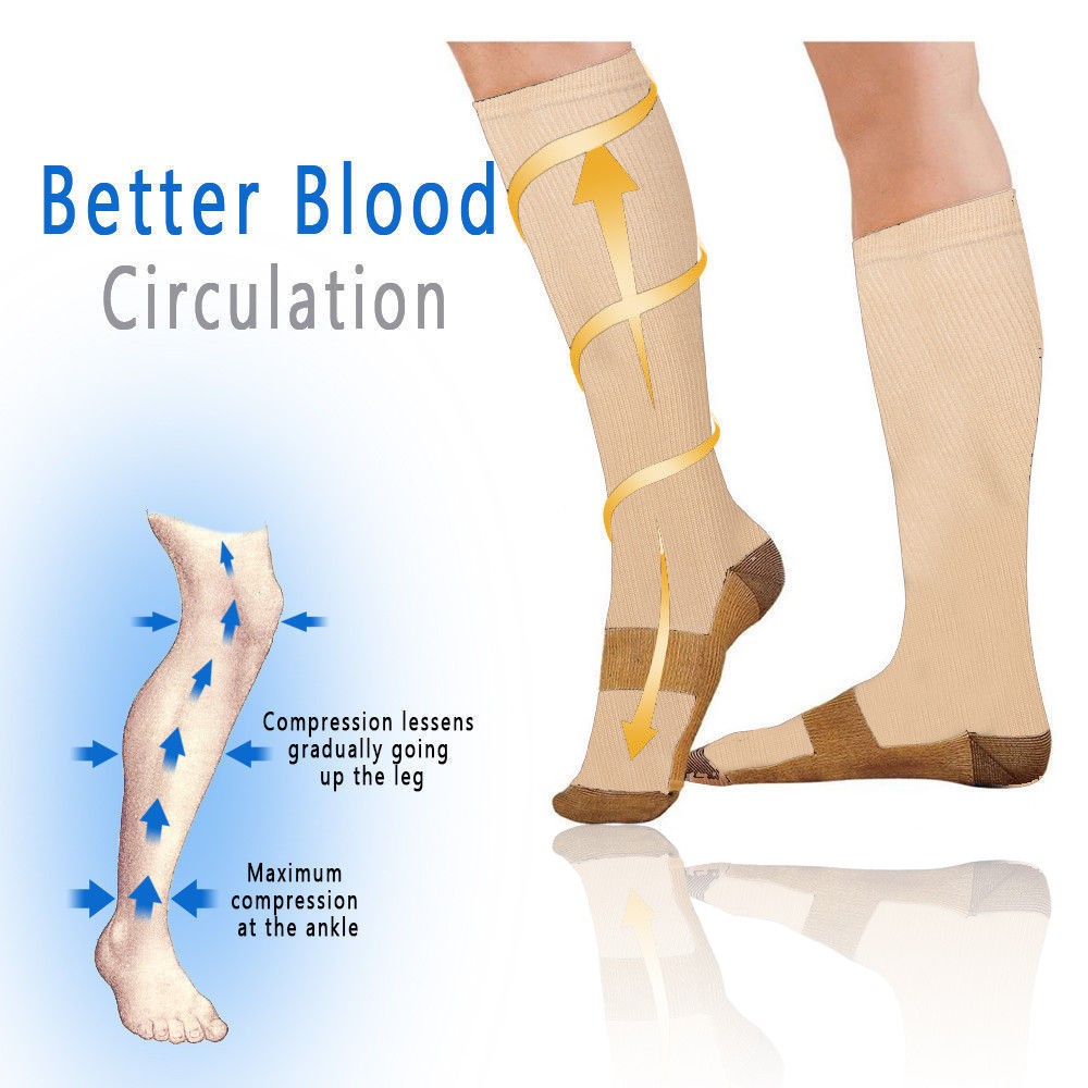 5 Pairs Copper Compression Socks 20-30mmHg Graduated Support Mens Womens S/M-XXL