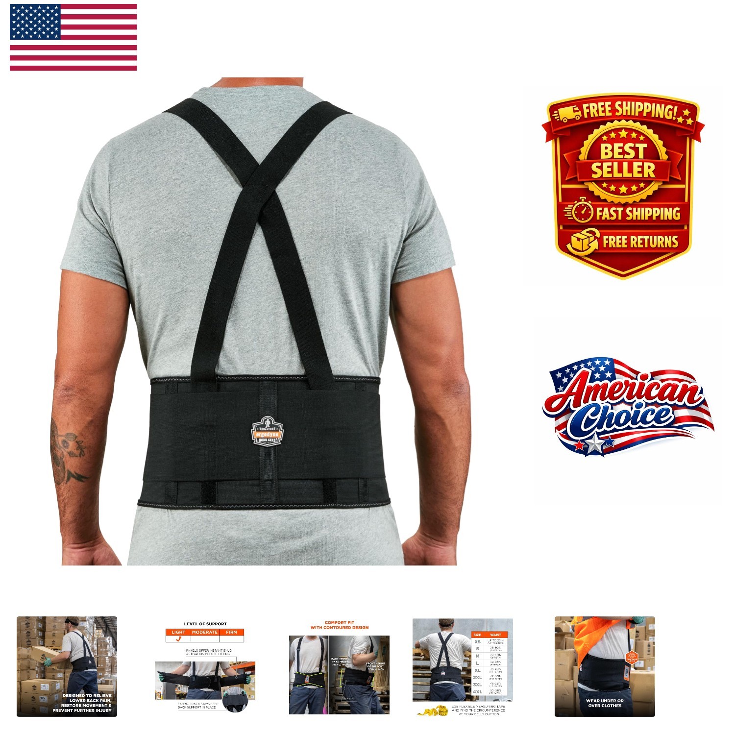 7.5″ ProFlex Back Support Belt – Adjustable and Comfortable Support for Lifting