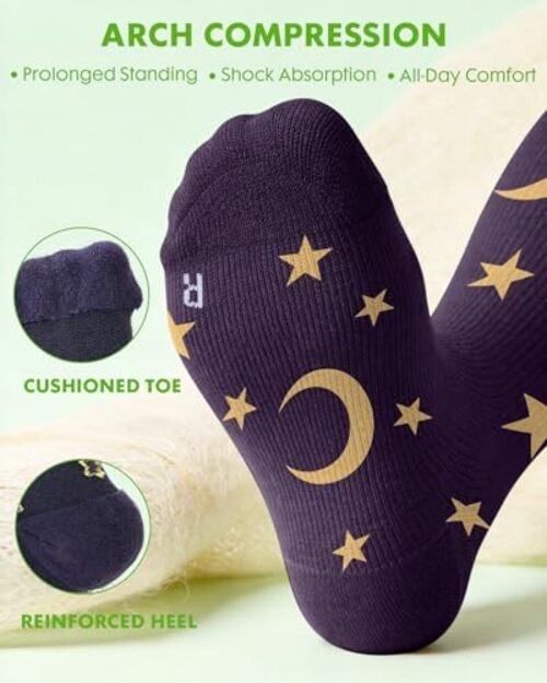 Bamboo Wide Calf Compression Socks for Women Men – 2 Pair 3X-Large Moon & Star