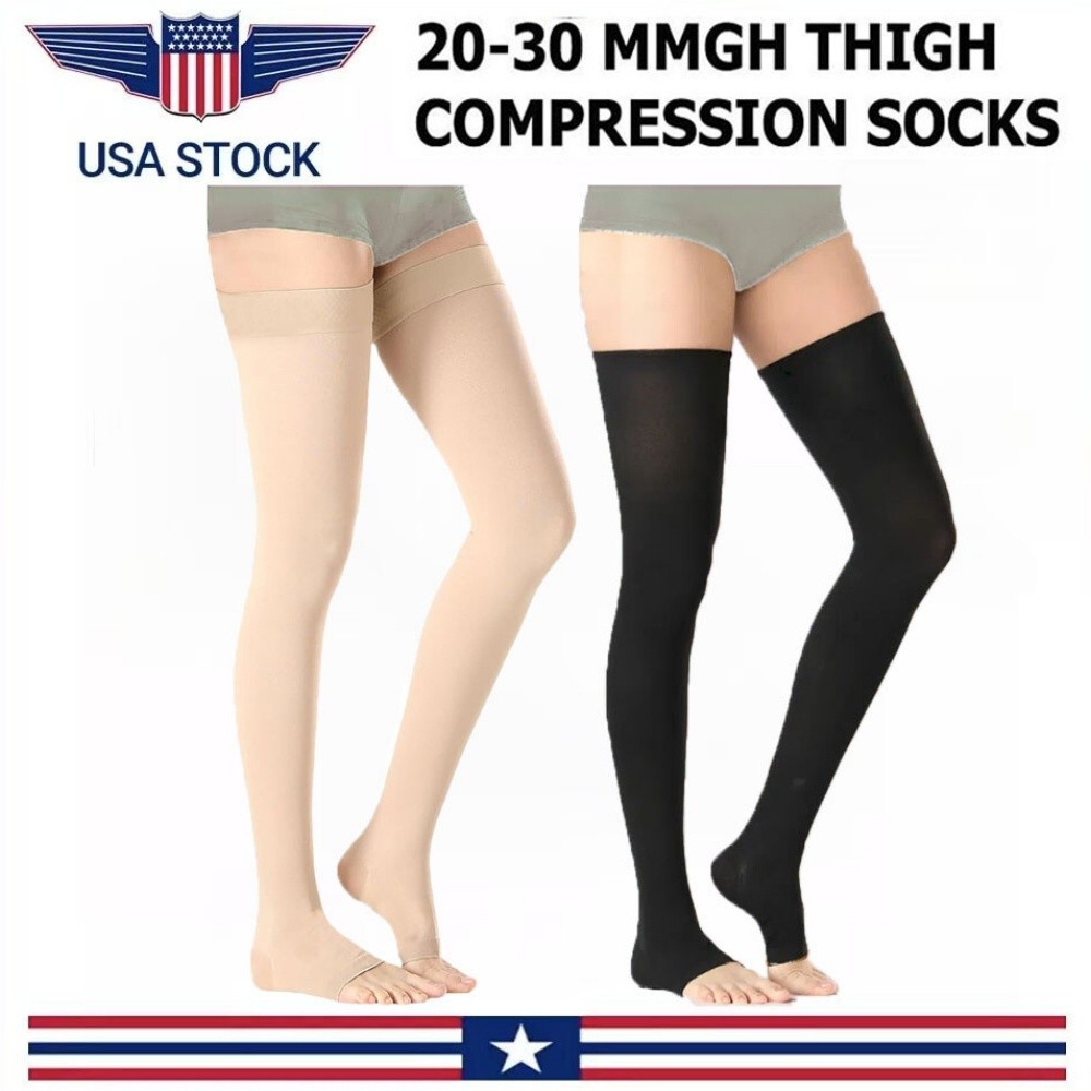 Open Toe Unisex Compression Stockings Support Varicose Veins Thigh High Socks