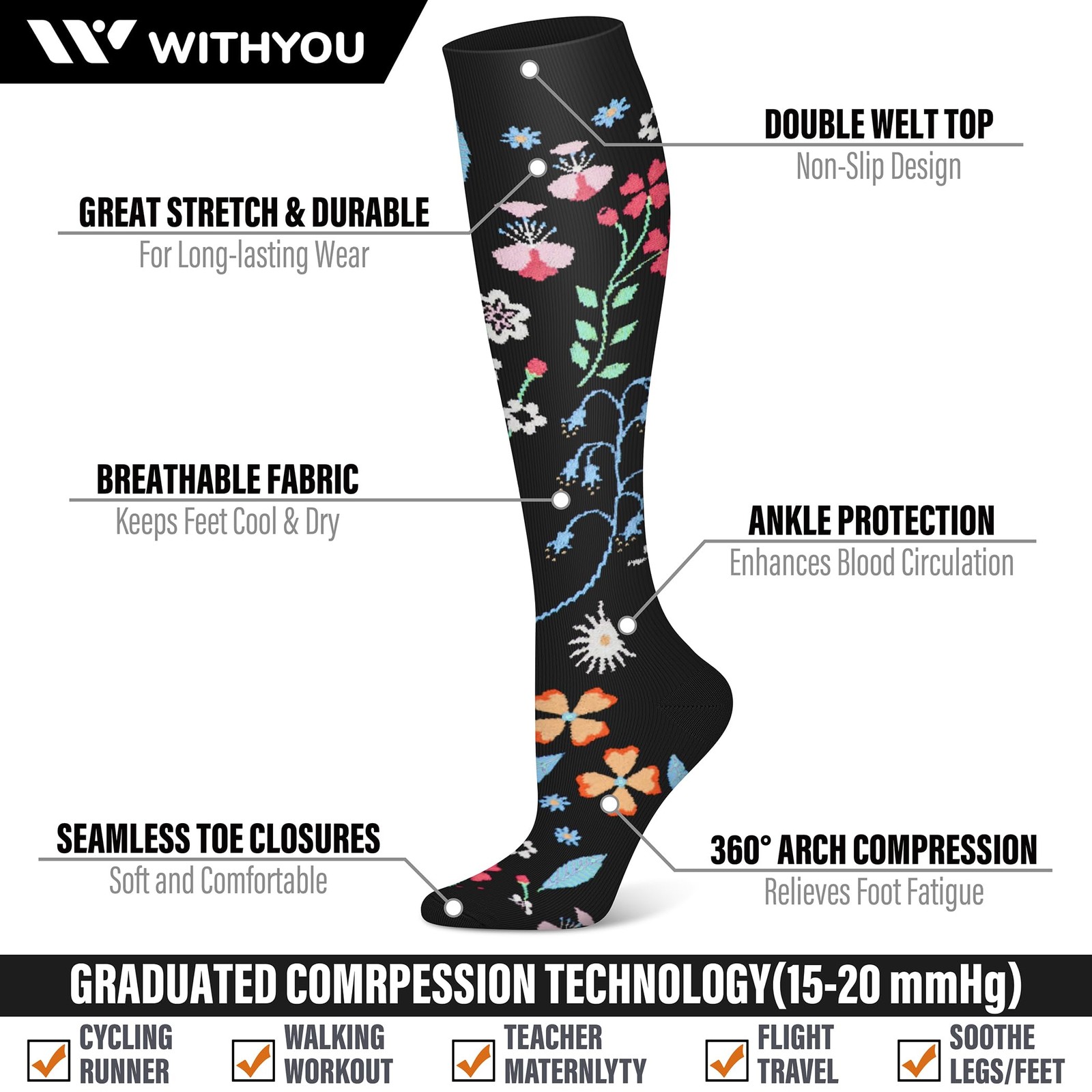 3 Pairs Compression Socks for Women & Men 15-20 mmHg,Best Support for Nurses …