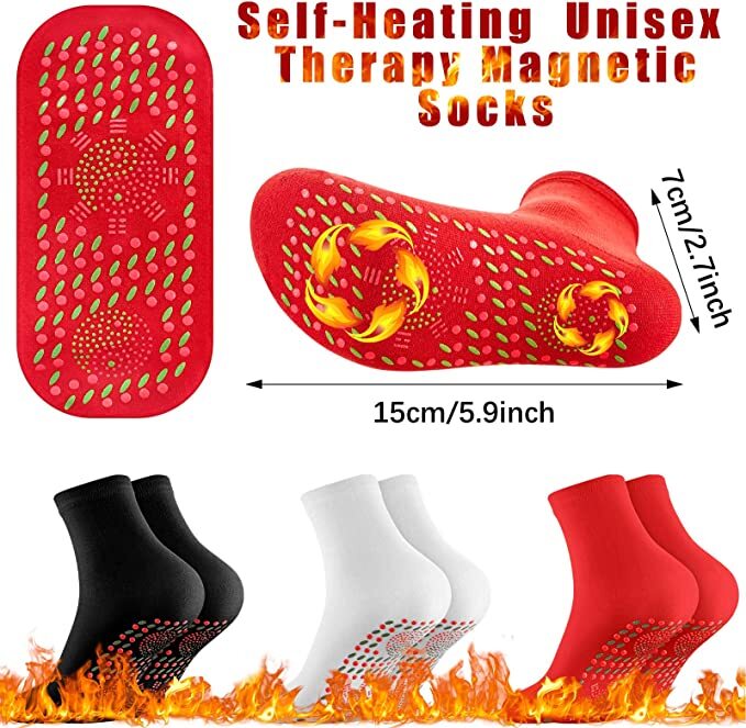 3 Pair Self Heating Tourmaline Socks Heated Socks for Women & Men Black Warm 3PK