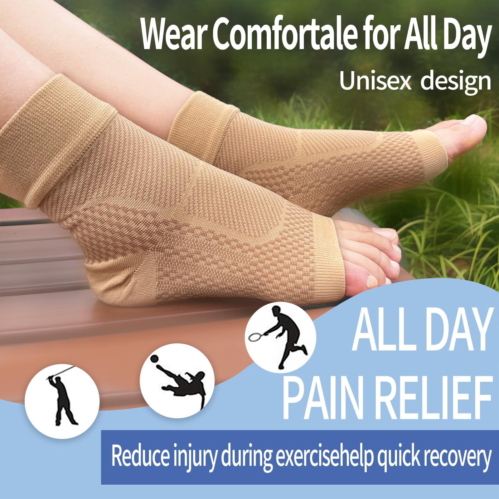 2× Compression Socks Open Toe Socks Ankle Arch Support Planter Fasciitis Pain US
