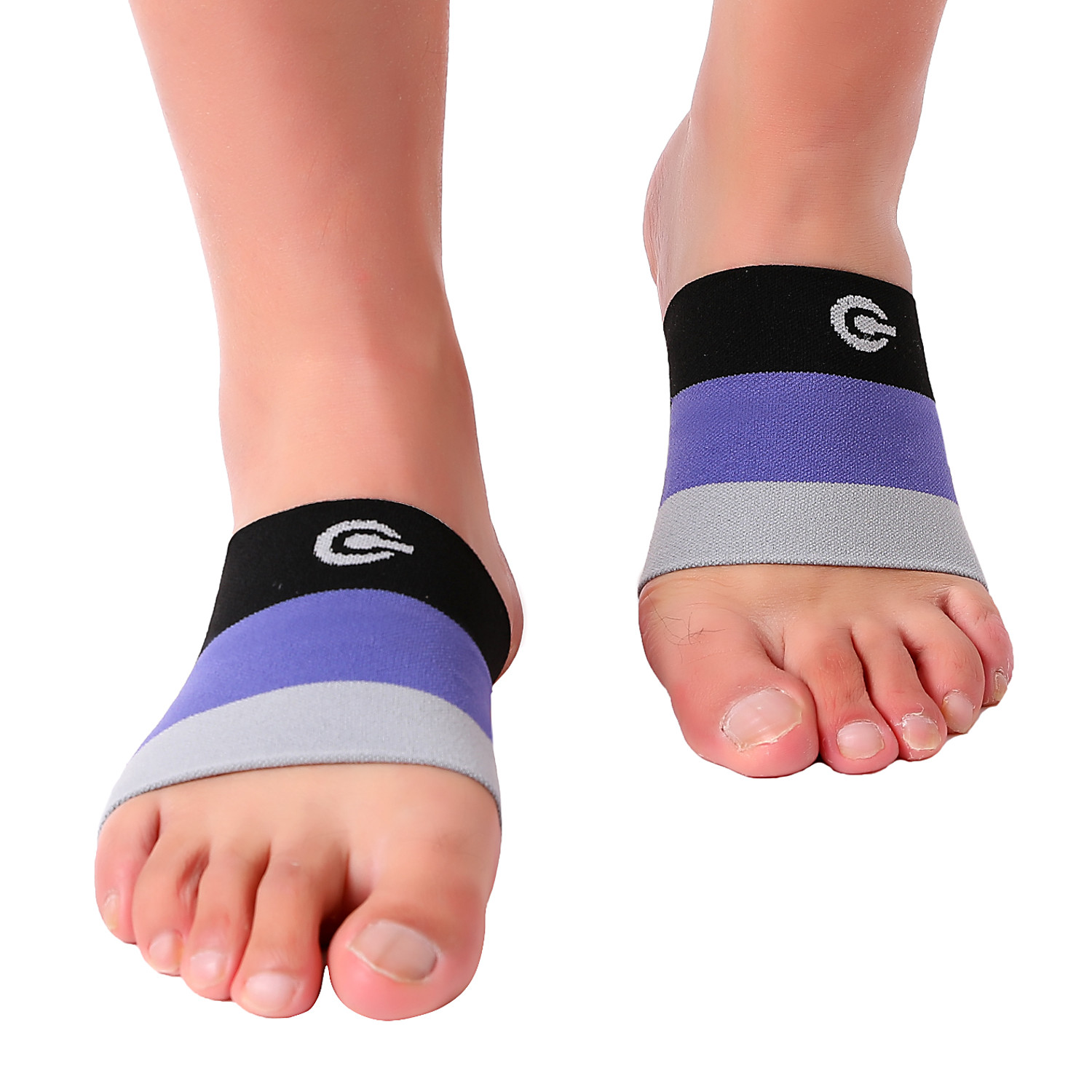 Doc Miller Arch Support Compression Sleeves 1 Pair Plantar Fasciitis BLK/PRP/GRY
