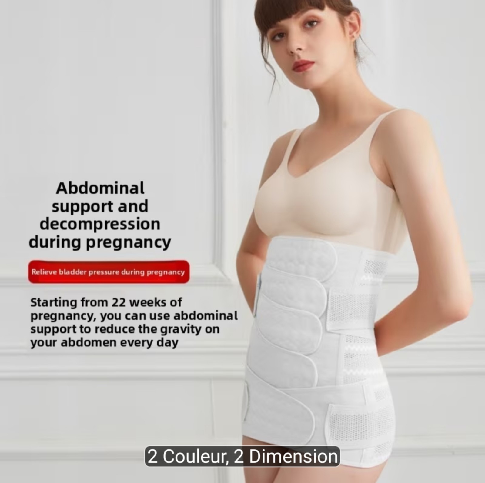 Adjustable Abdominal Support Belt Pregnancy Compression Size L Beige Pink White