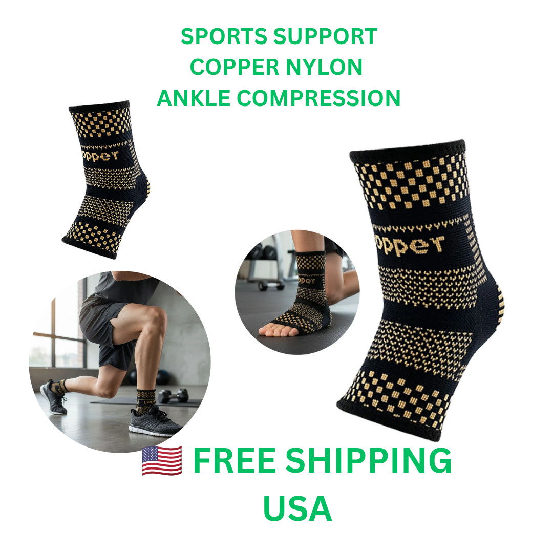Copper Compression Ankle Brace Support Sleeve for Running Sports Walking 1 Pair
