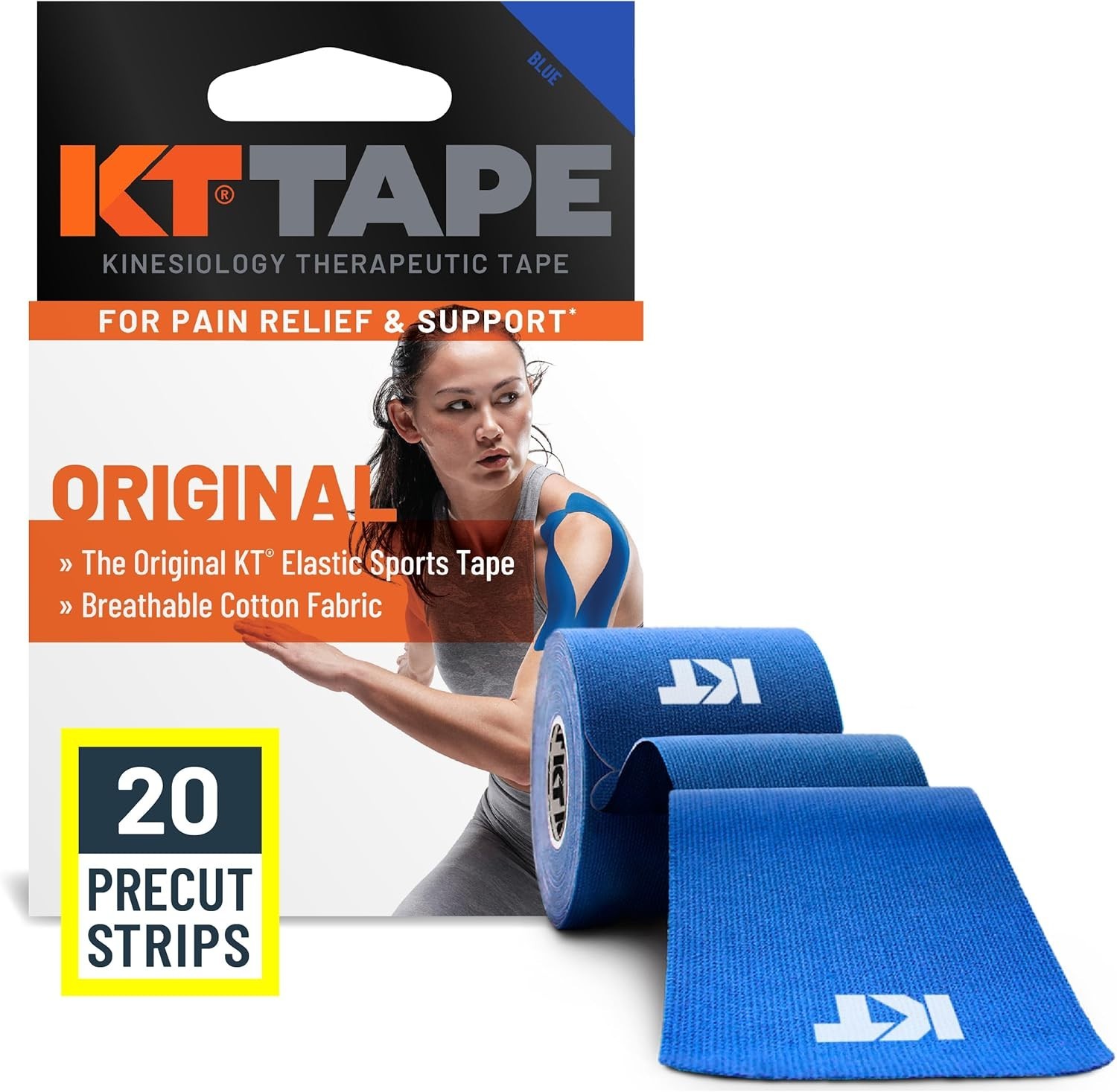 Blue Kinesiology Tape – 20 Strips, Cotton, Strong Adhesive, Skin Safe