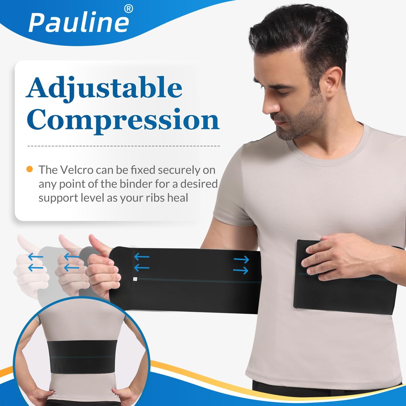 Broken Rib Brace Men Compression Chest Binder Support Pain Relief Belt 30”-45”