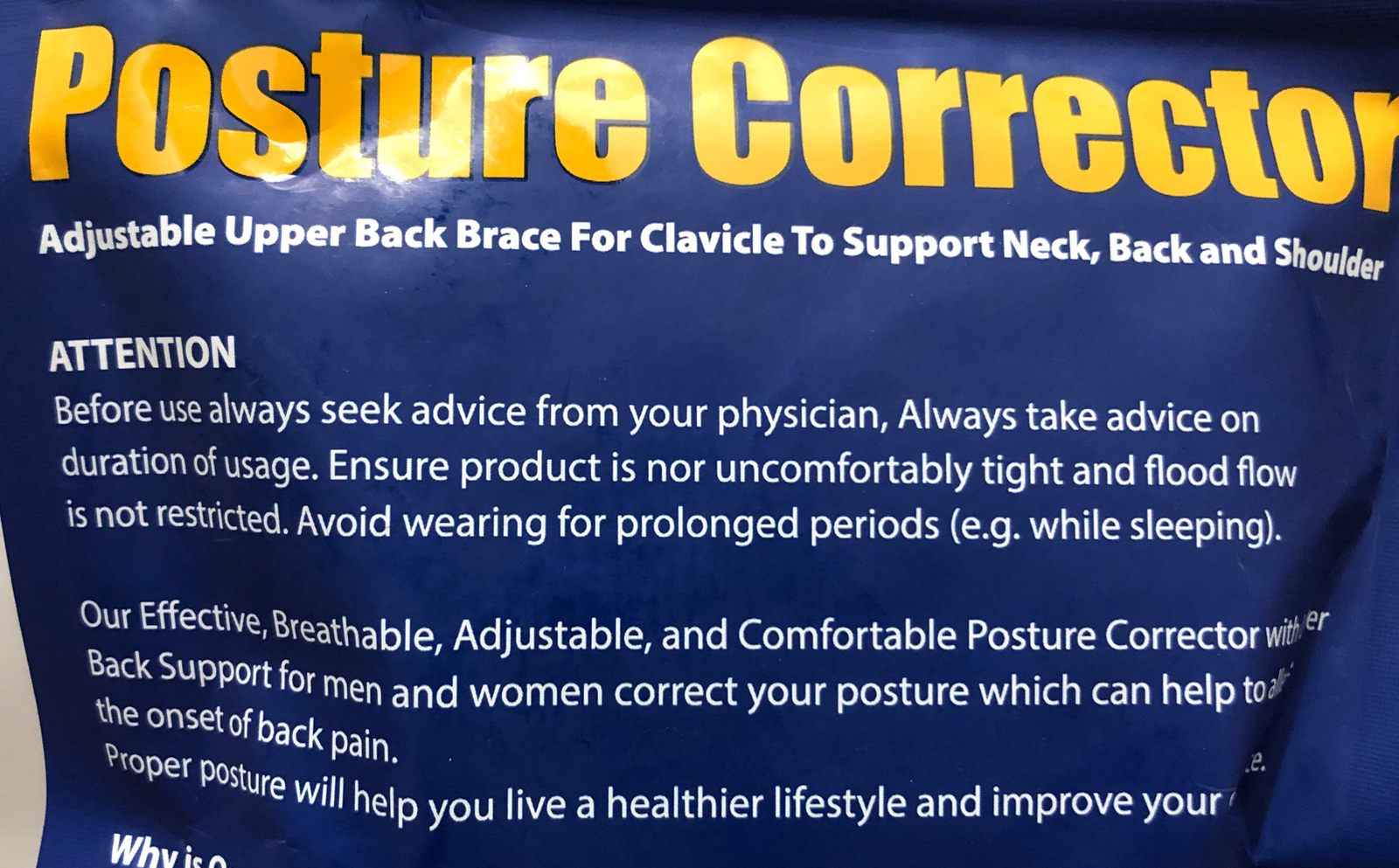 CARETRAS Adjustable Upper Back Brace Posture Corrector Black XL (36-44”)