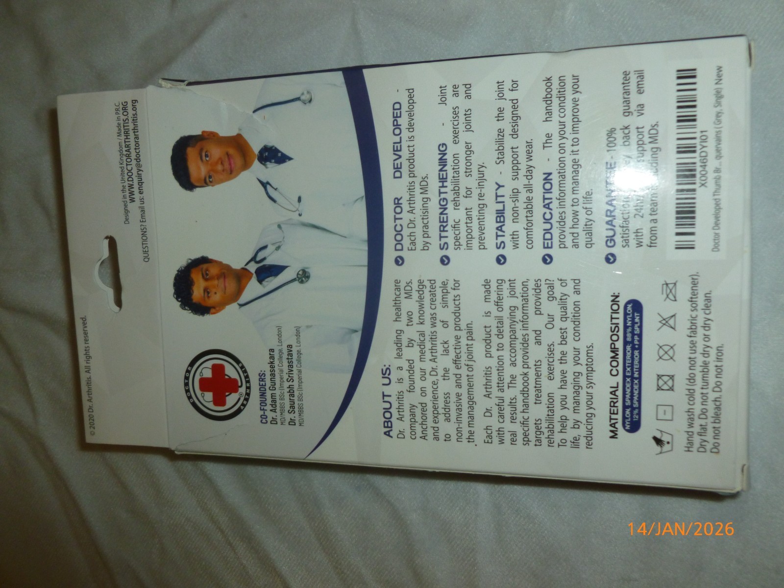 NEW Dr. Arthritis Thumb Brace & Handbook 1 Gray single brace for Left or Right
