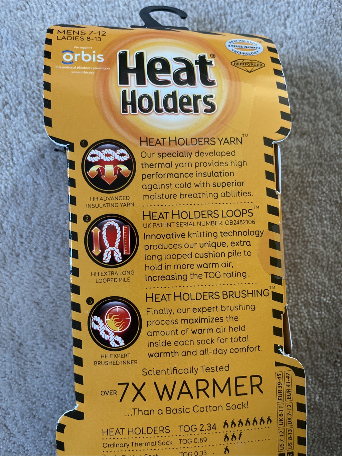 Heat Holders Worxx Socks Men’s size 7-12 Reinforced Heel & Toe Black/Yellow New