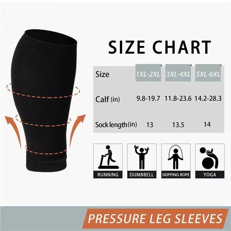 Plus Size Compression Leg Sleeves for Women& Men 15-20mmHg Wide Calf Knee