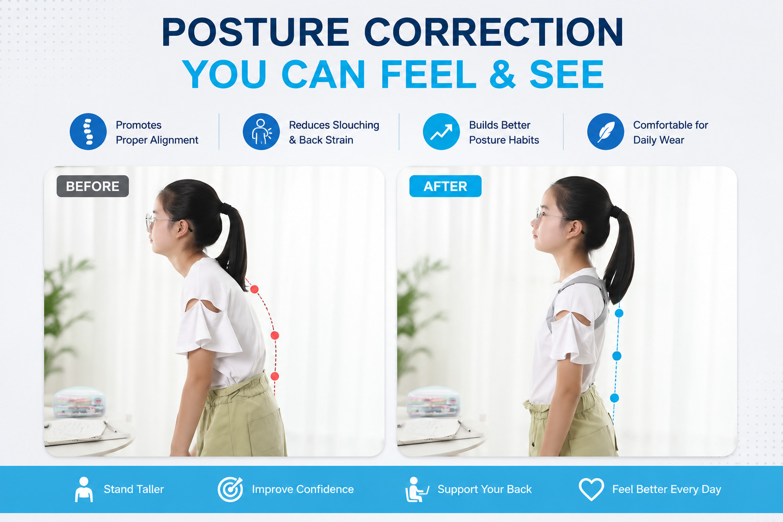 Smart Posture Corrector Rechargeable Back Brace Vibration Reminder Adjustable