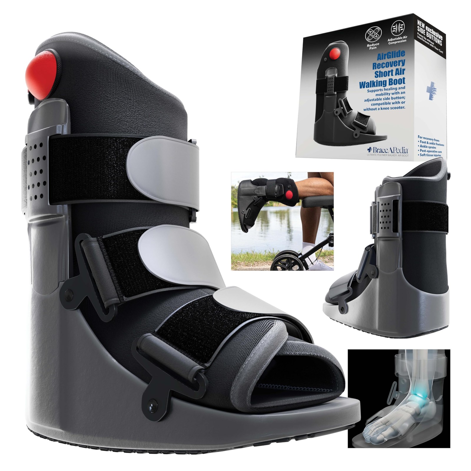 Braceapedia Side Pump Fracture Boot, Cart Friendly Ankle Brace, Medium