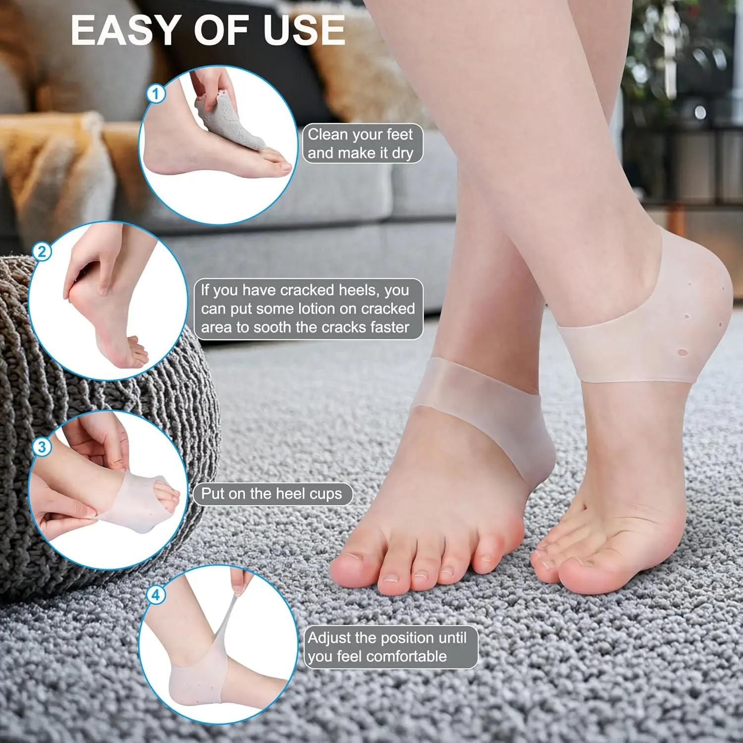 Gel Heel Protector for Heel Pain Relief Plantar Fasciitis Dry Cracked Bone