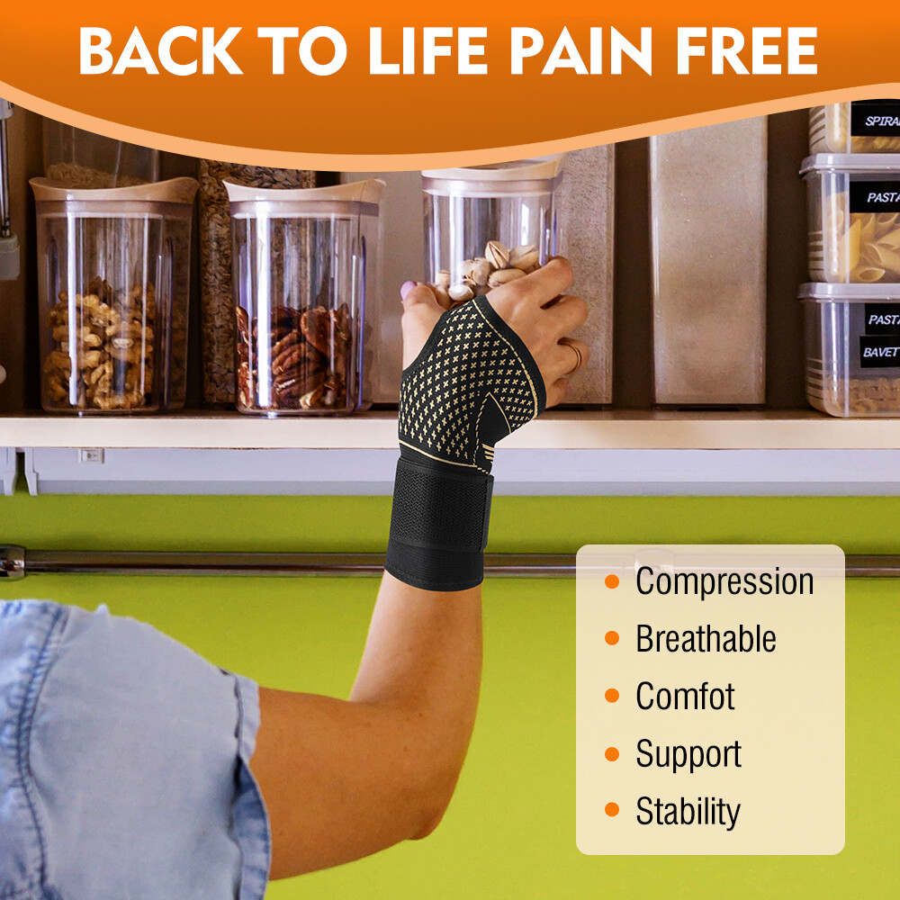 Copper Wrist Brace Support Splint Carpal Tunnel Sprain Arthritis For Man Woman