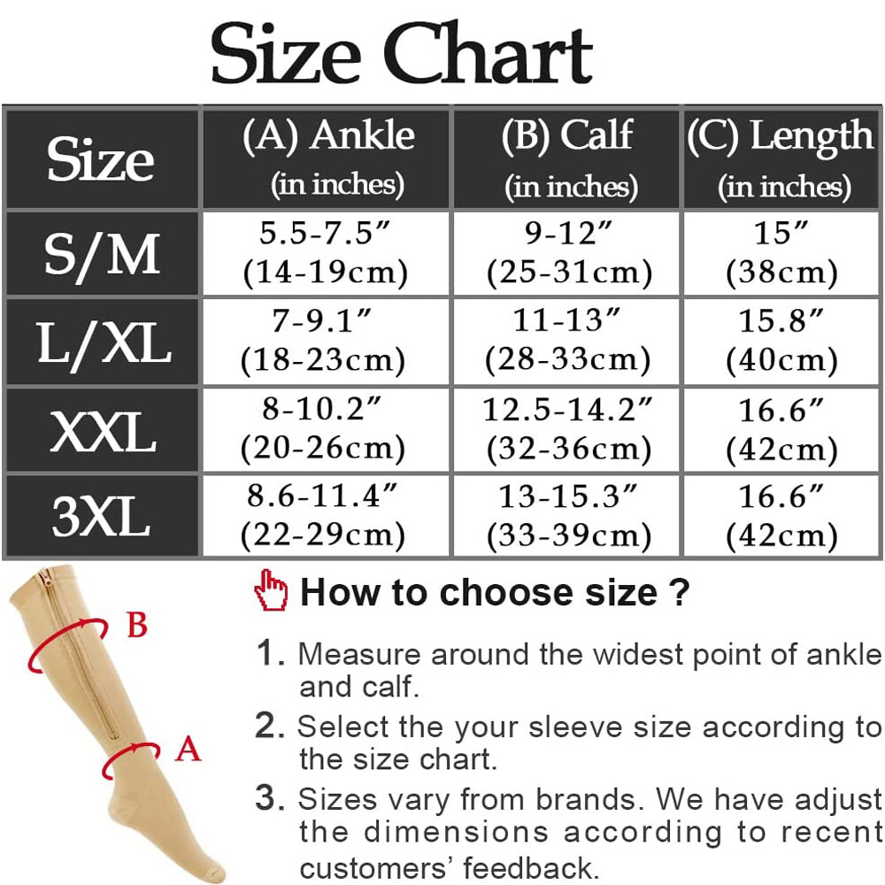1 Pairs Zipper Compression Socks Men Women Stockings Support Graduated 20-30mmH