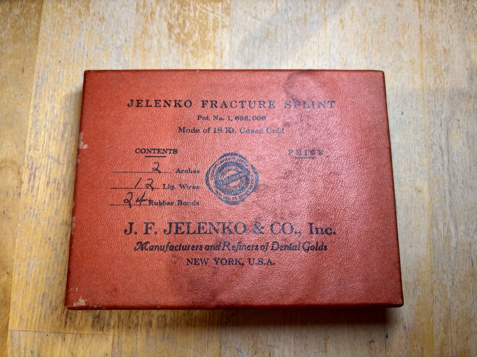 Very rare intact Jelenko Fracture Splint 18kt Cased Gold