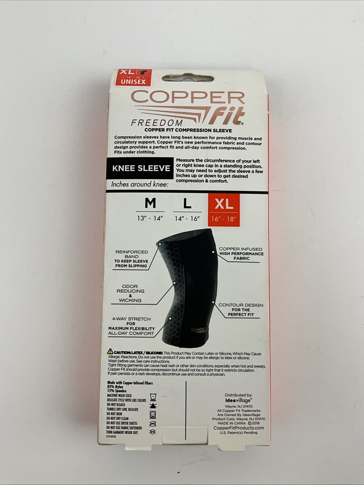Copper Fit Freedom Copper Infused Compression Knee Sleeves Unisex XL 16″-18″