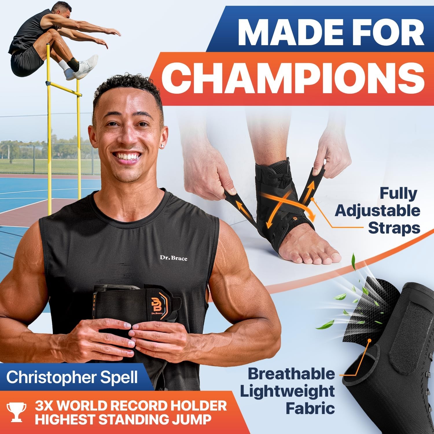 Dr. Brace Breathable Ankle Brace Sprained Ankle, Slim Fit Unique Multi-Function