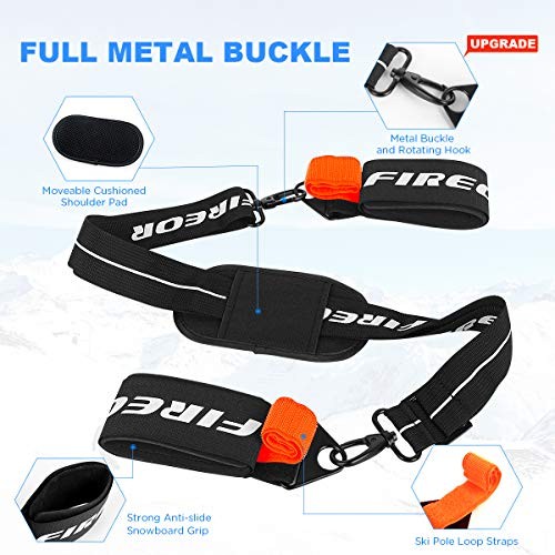 Ski Carrier Strap, Snowboard, Pole and Boot Carry Sling Strap Full Metal Buckle