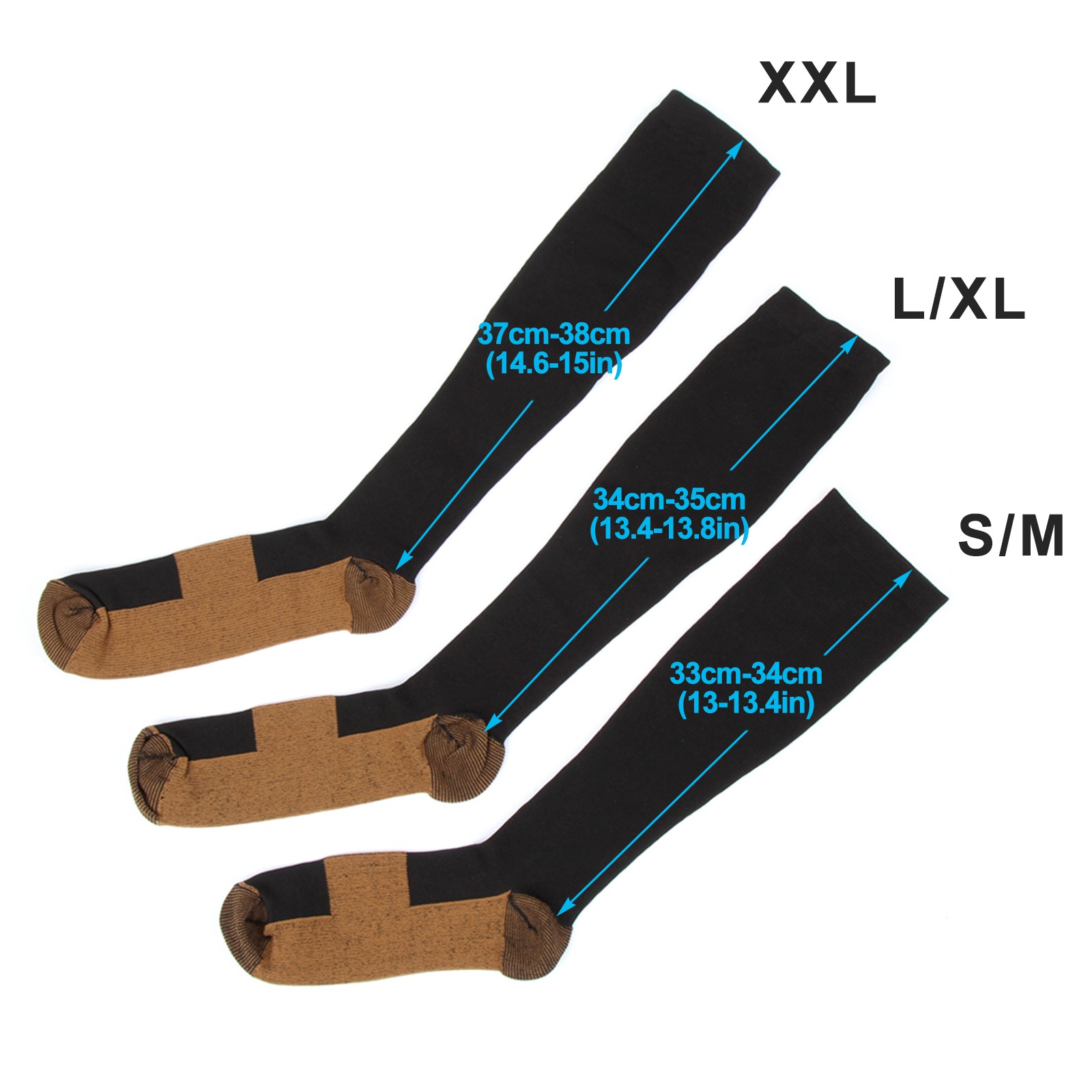 Black Knee High Compression Support Socks Graduated Support for Men Women S-XXL