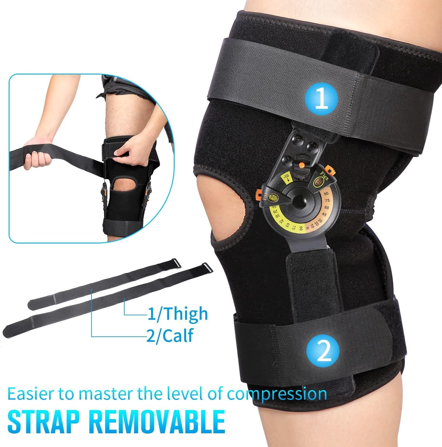 Nvorliy Hinged ROM Knee Brace Adjustable Knee Immobilizer Regular Size