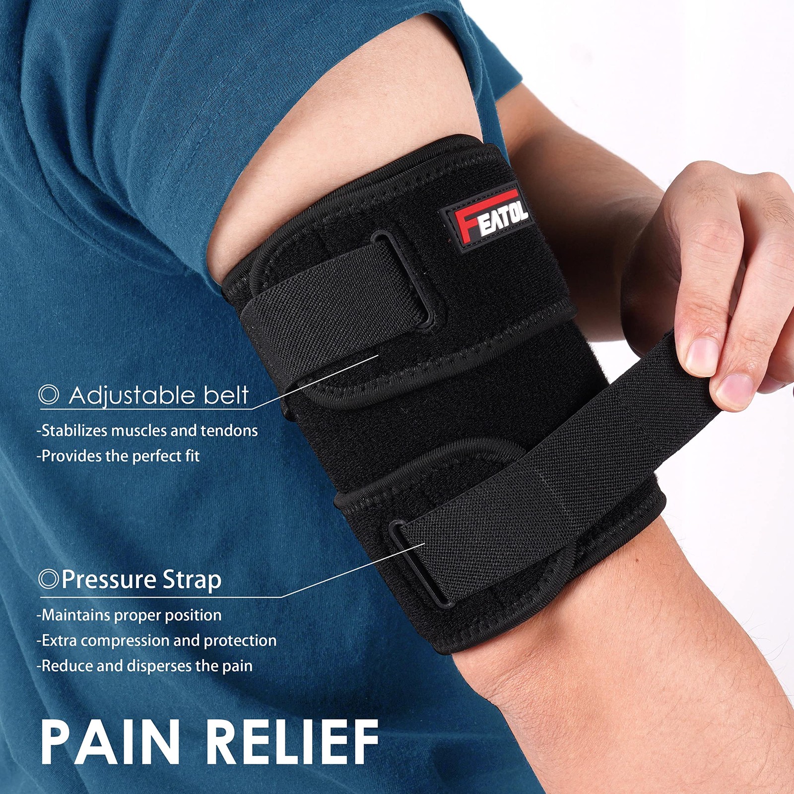 FEATOL Bicep Tendonitis Brace Compression Sleeve Support, Upper Large, Black