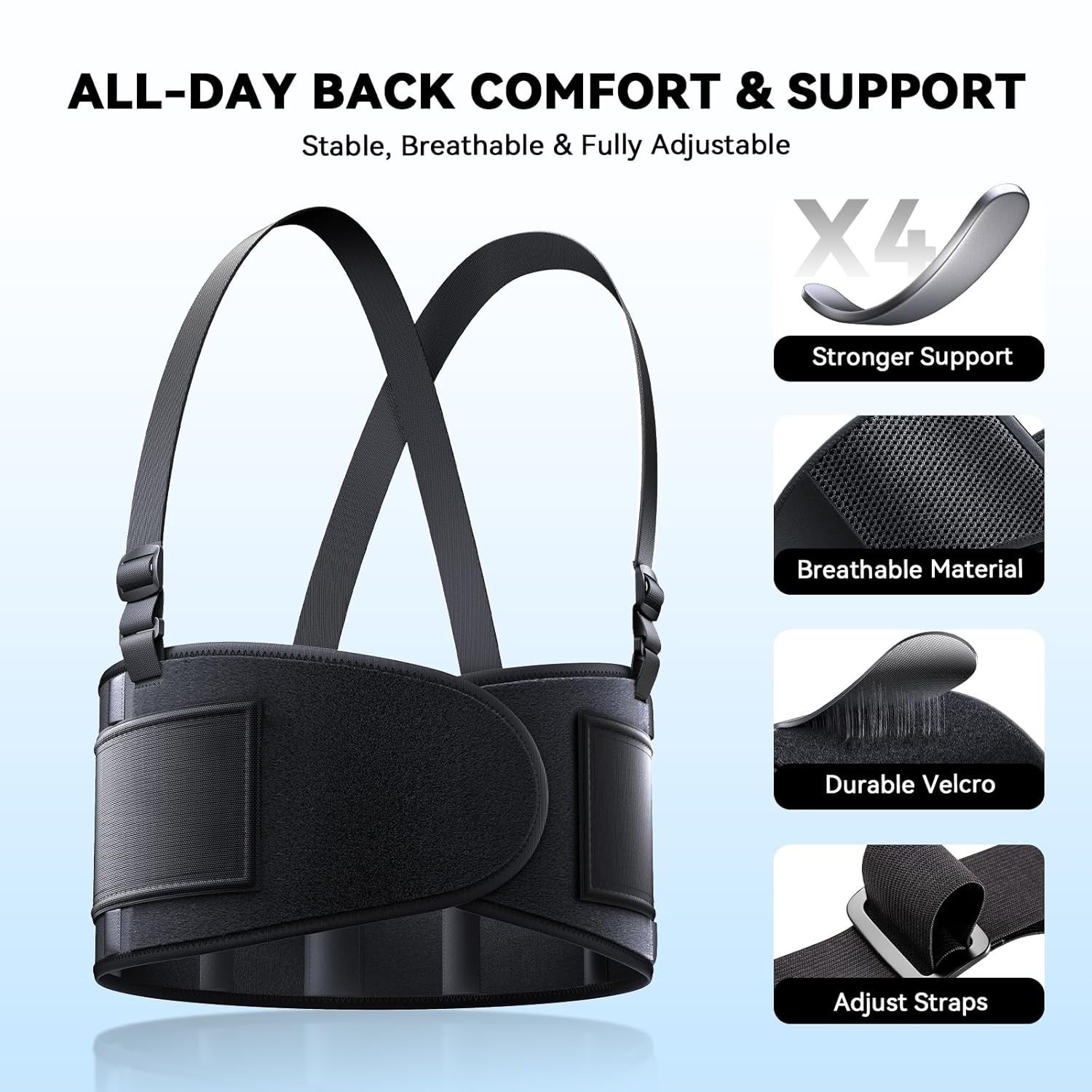 Lightweight Medical-Grade Back Support Belt for Heavy Lifting – Unisex, Large