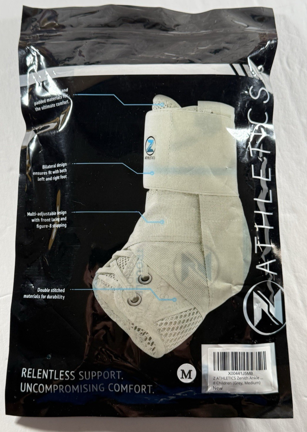 Z ATHLETICS Ankle Brace -Lace Up Adjustable Support Grey/Med