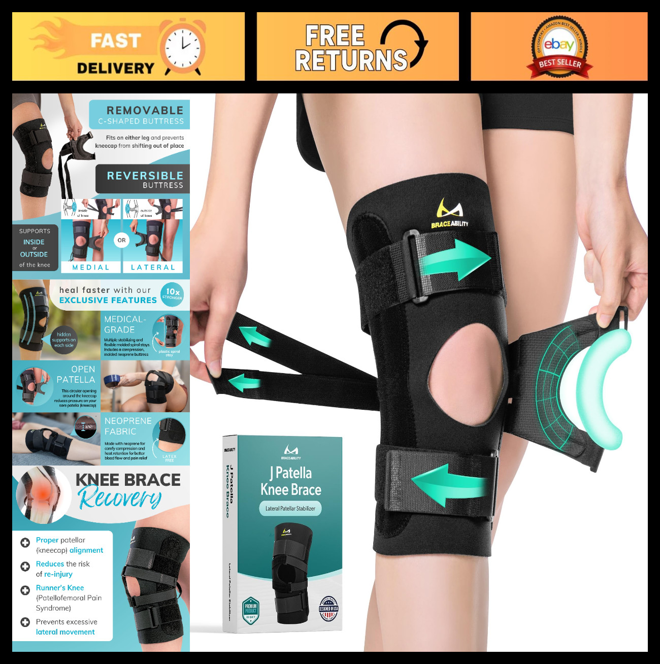 Knee Brace for Patellar Stabilization – Lateral Support Straps for Pain Relief,