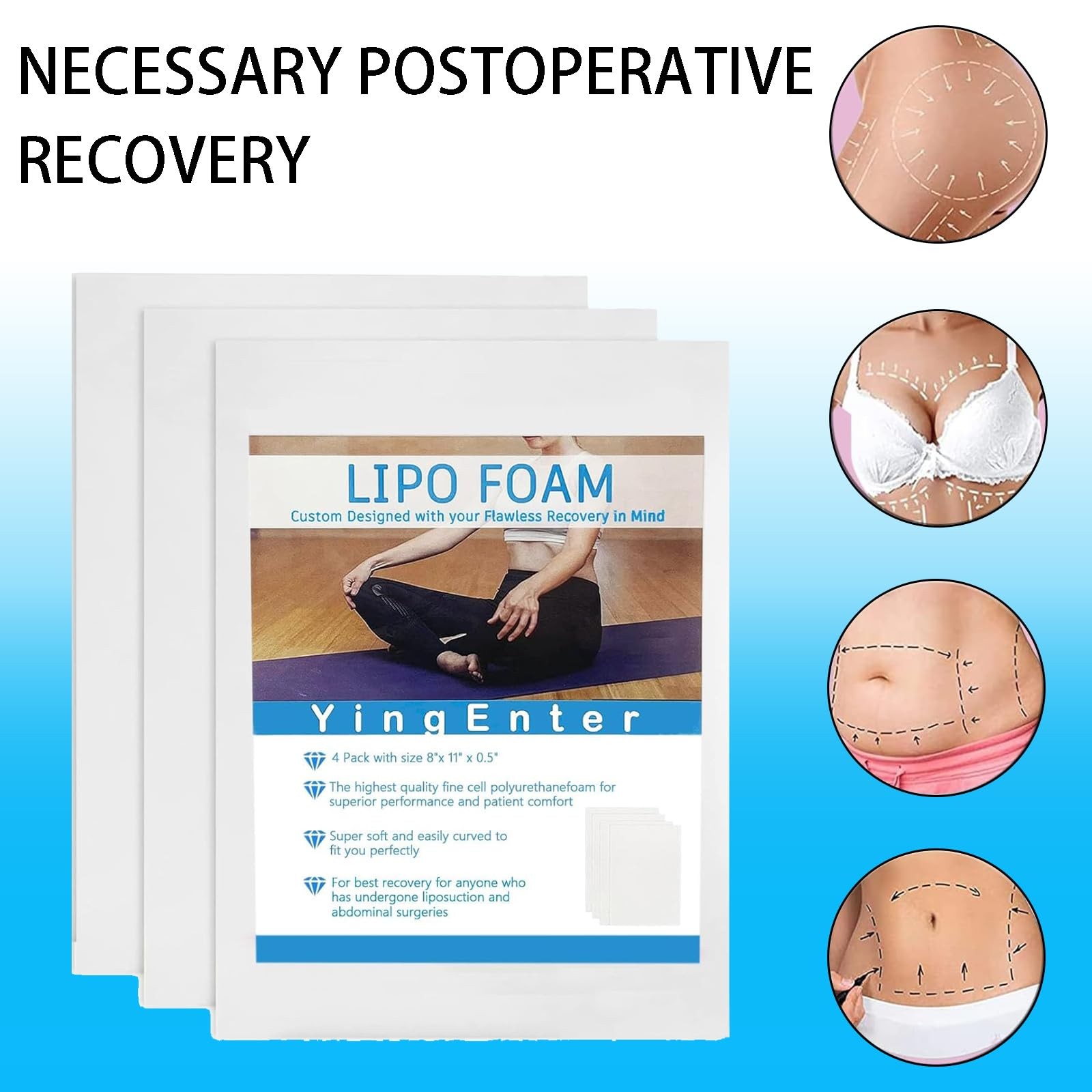 3 Pack Lipo Foam Ab Board Post Surgery Compression Garment Recovery Pads