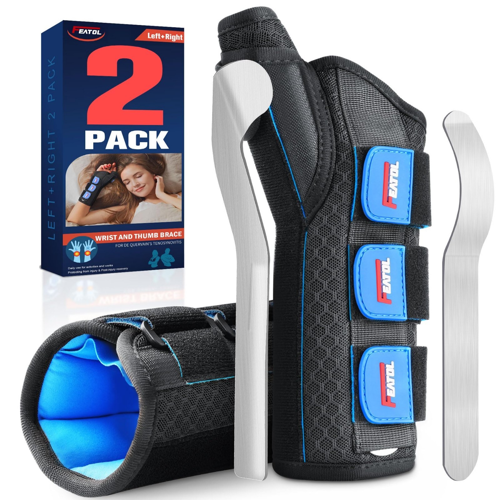 2 Pack Adjustable Wrist Brace with Thumb Support for Left & Right Hand, M/L