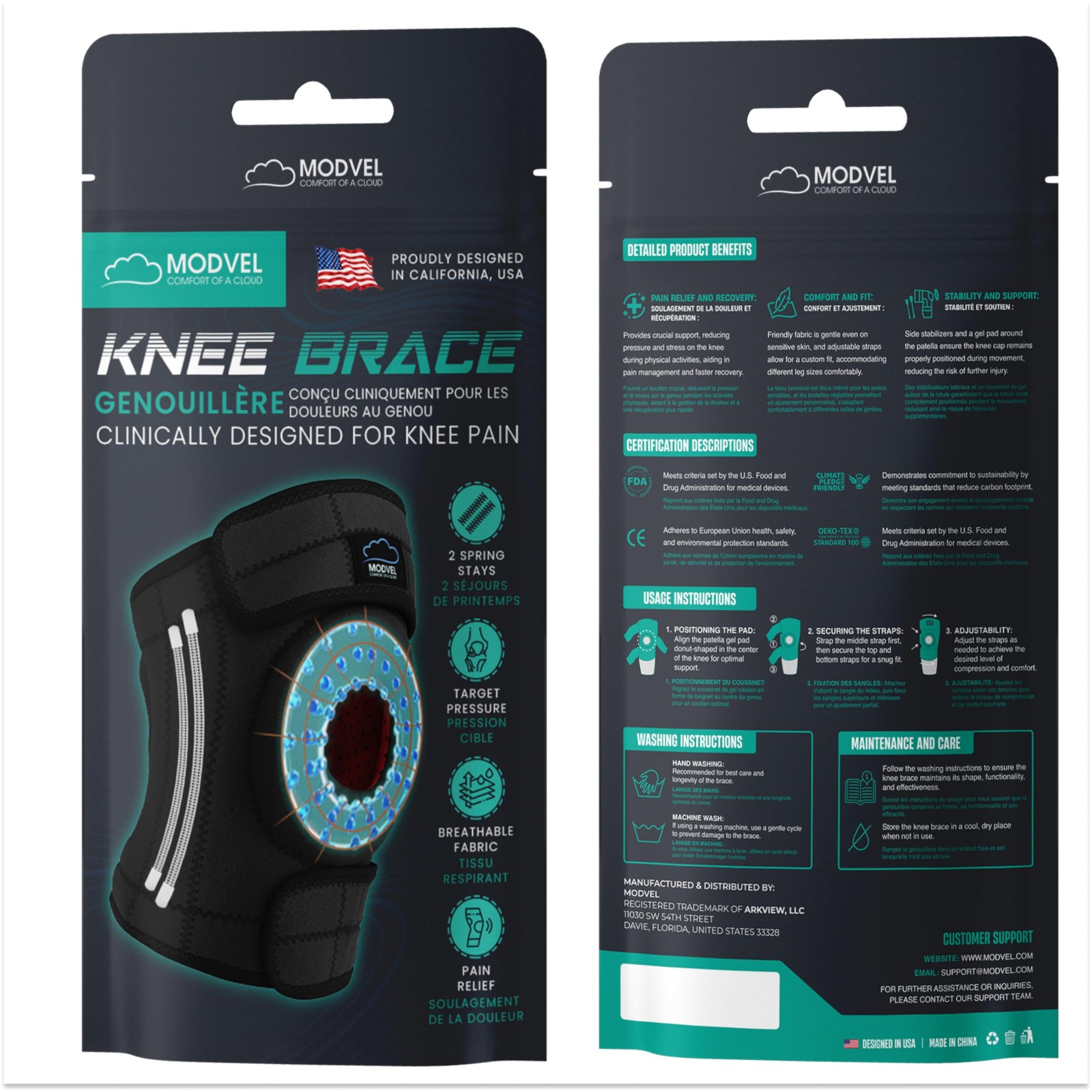 Modvel ELITE Knee Brace for Men & Women – Patella Gel Large/X-Large, A Black