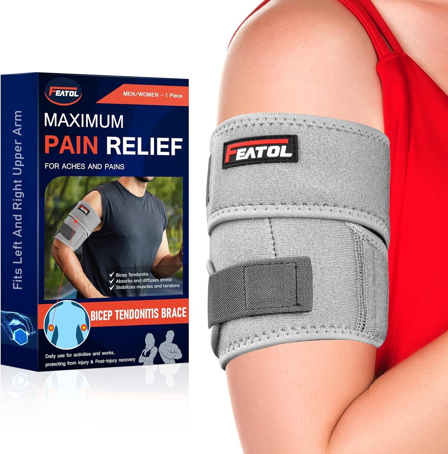 Compression Upper Arm Brace (Single), Biceps Tendonitis Support Brace for Men…