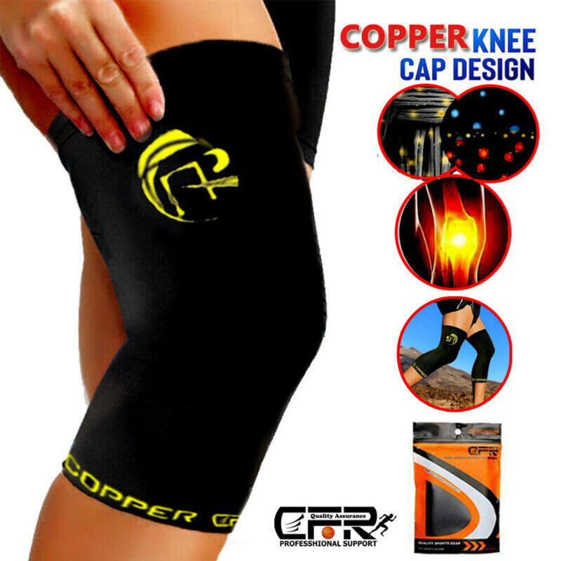 Knee Support Brace Copper Compression Sleeve Sock Joint Pain Arthritis 1 Pair