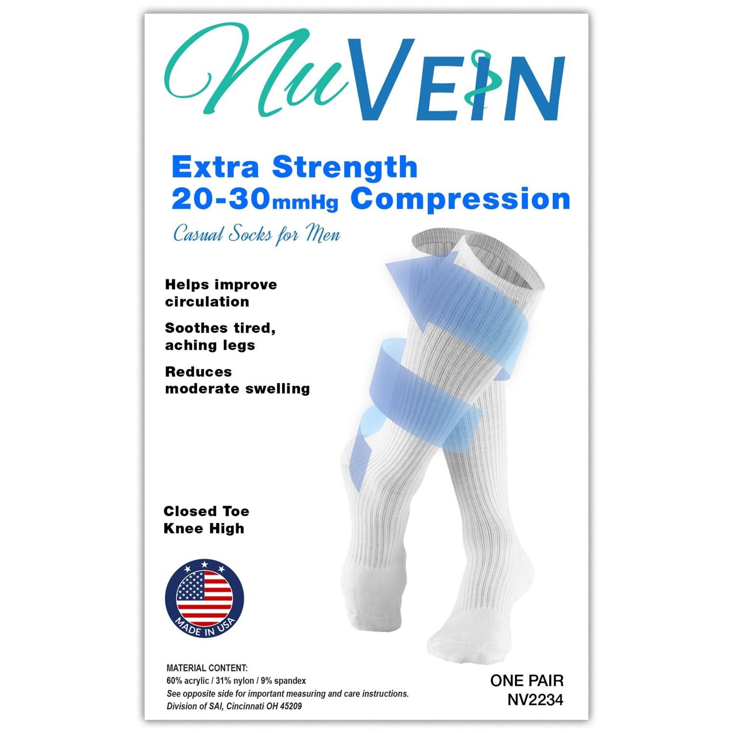 Large Black 2030 mmHg Compression Socks Support Men Padded Cushion Knee High