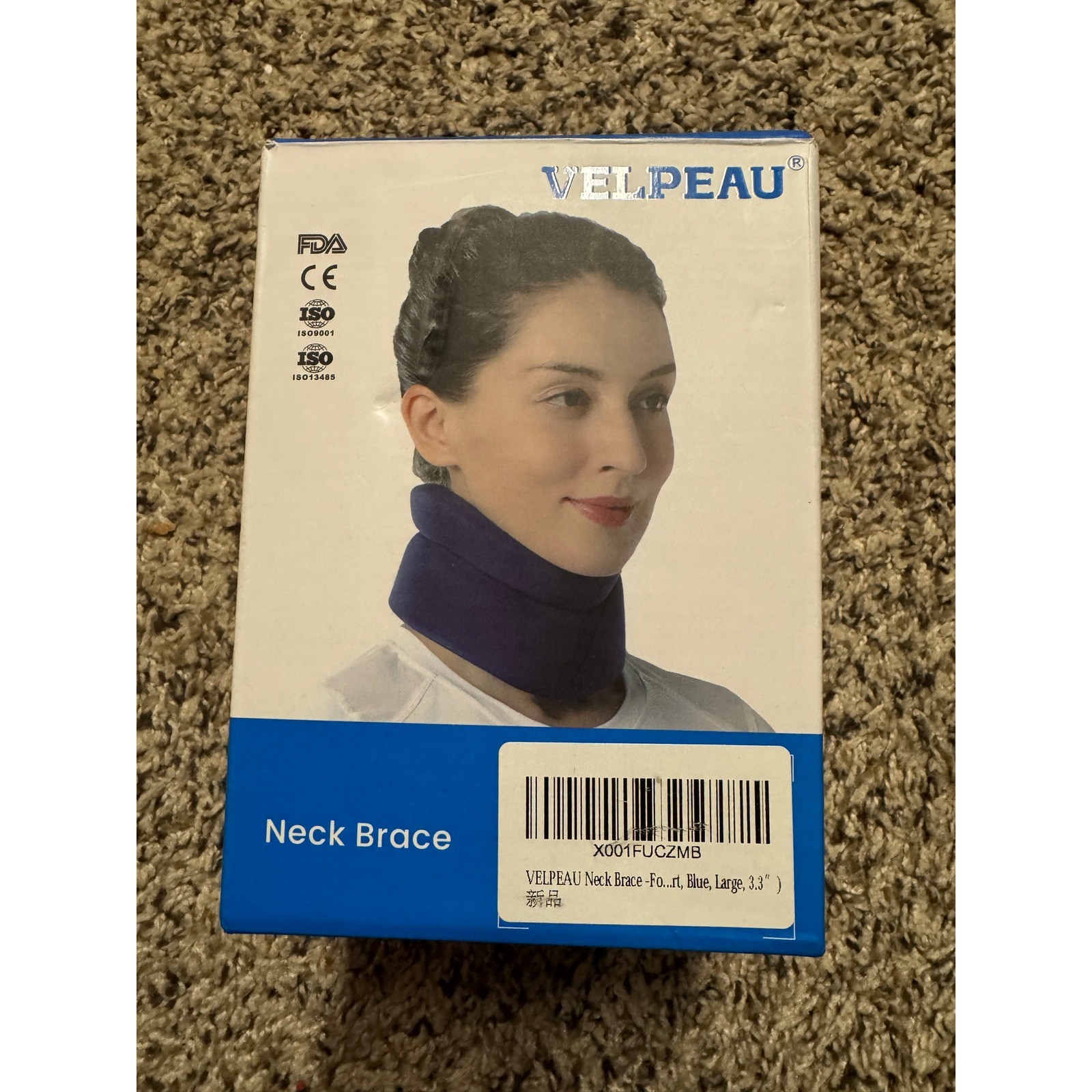 Velpeau Neck Brace Blue Soft Foam Cervical Collar Size Large 3.3 Inch VP0201