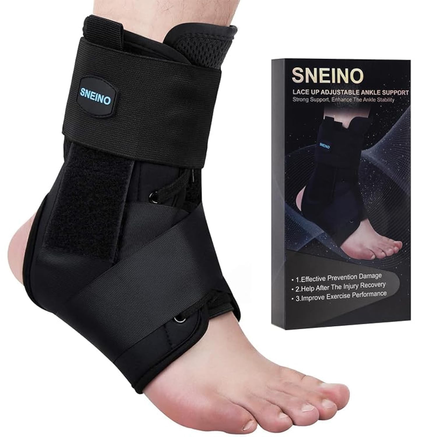 1 PC Ankle Brace Support Adjustable Lace Up Stabilizer Sprain Large 8 Black