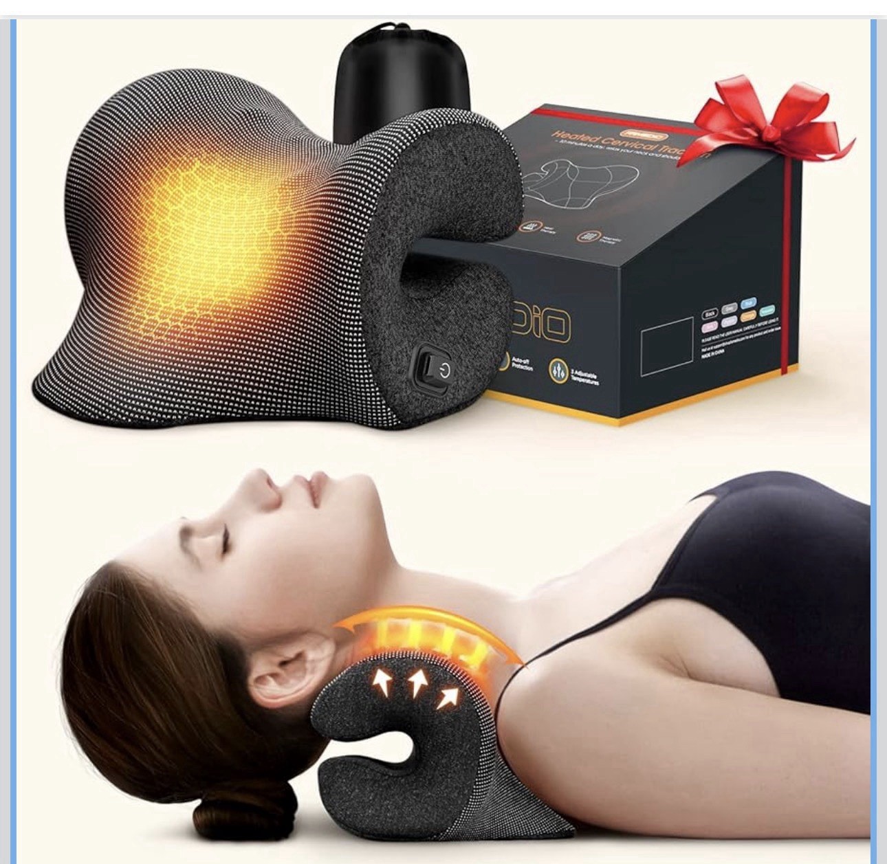Neck Stretcher for Neck Pain Relief Heated Cervical Traction Pillow &Heating Pad