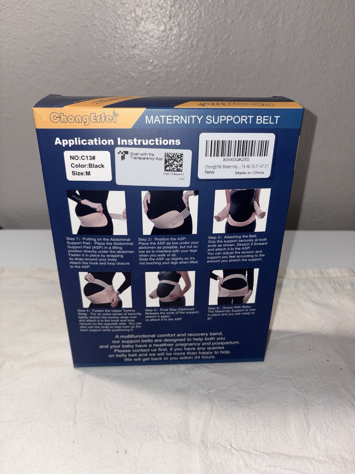 Maternity Support Belt Adjustable Black Size M