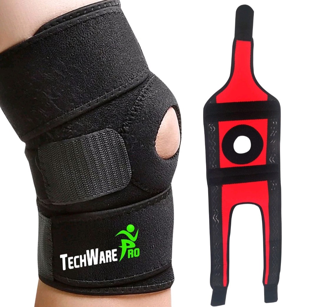 TechWare Pro Adjustable Non-Slip Open Patella Knee Brace Support Size M Black
