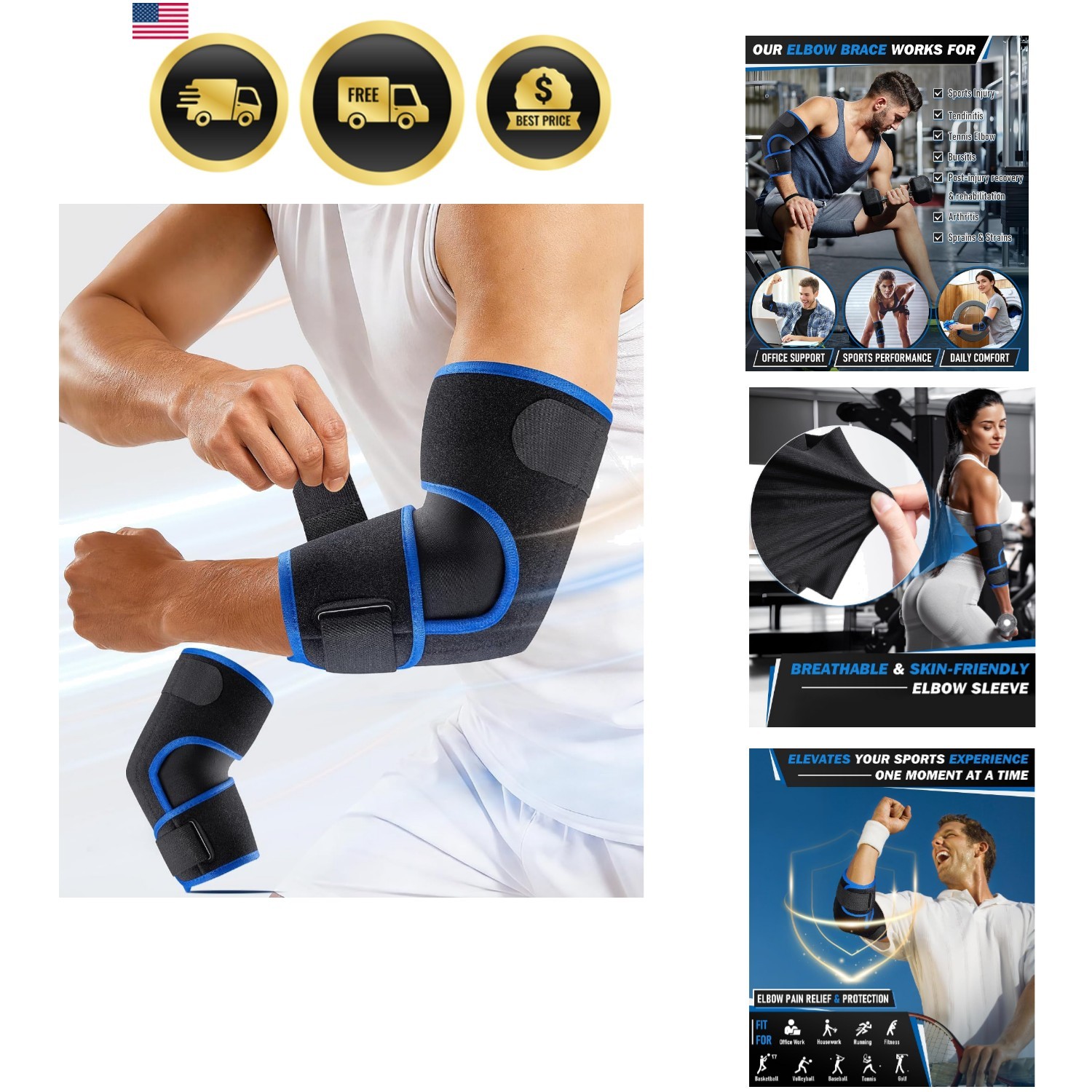 Elbow Brace for Tennis Elbow & Tendonitis- Adjustable Compression Sleeve Stra…