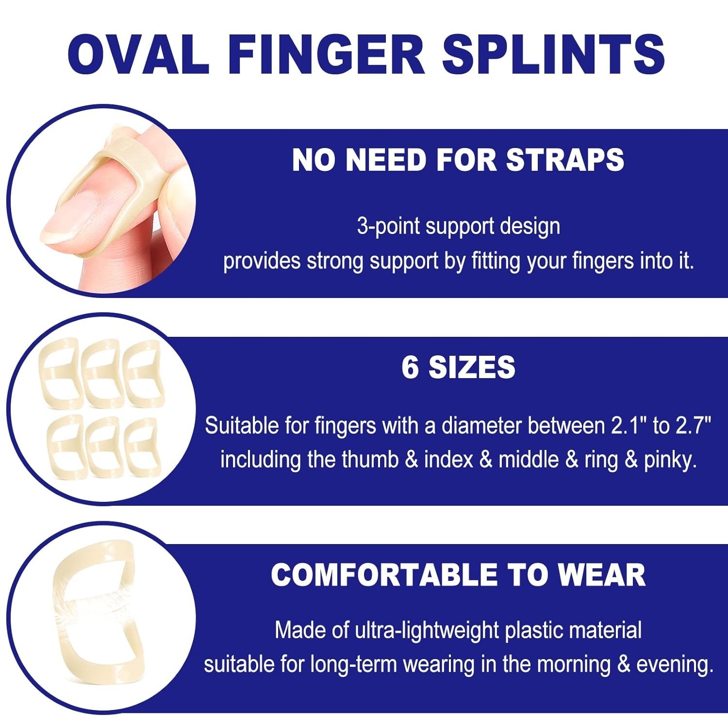 10PCS Finger Splints Kit Trigger Finger Brace Oval Support Sleeves Sizes 4-9